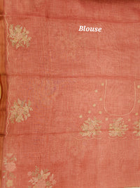 Linen Tissue with Aari Work - Peachish Pink