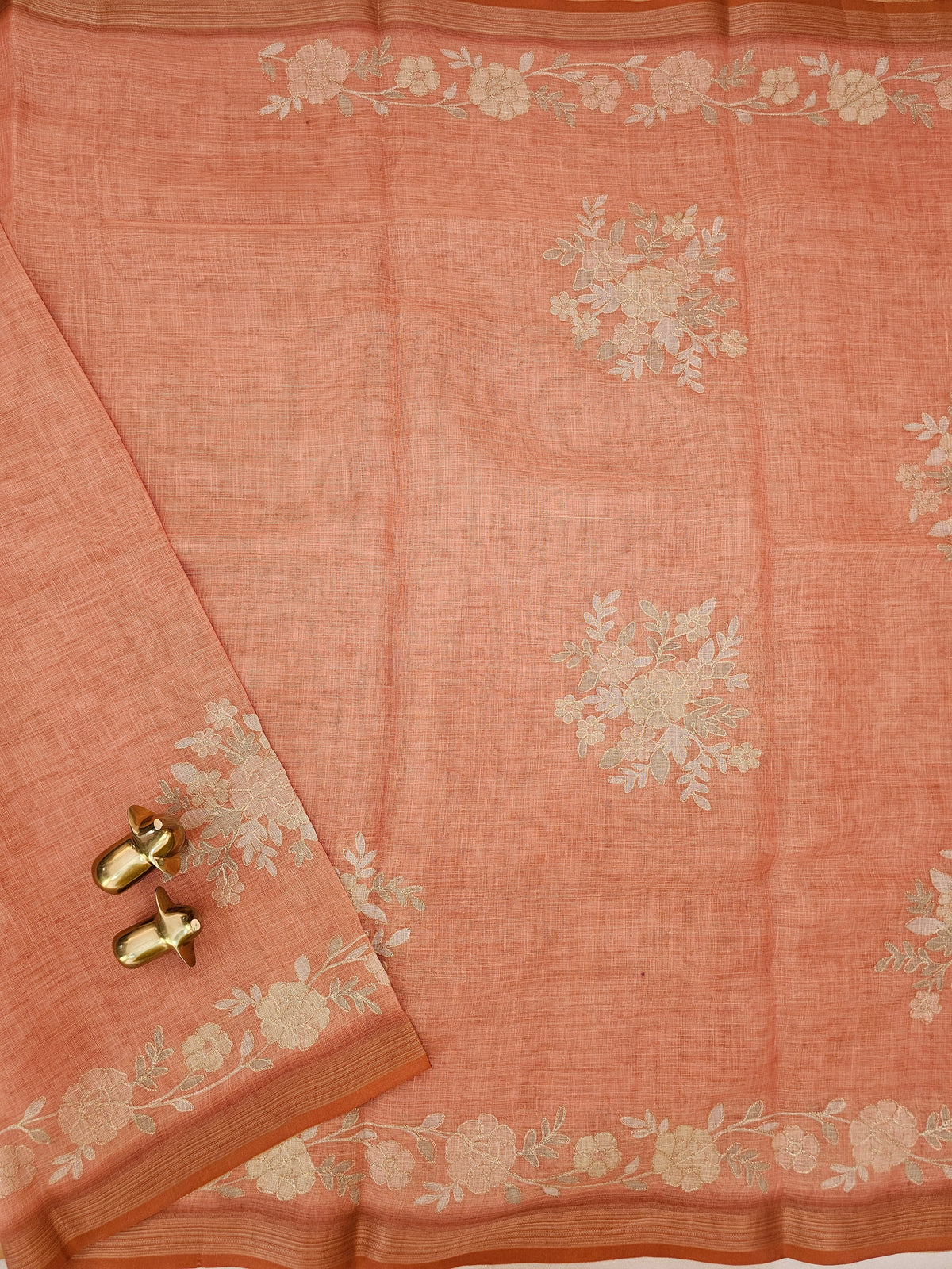 Linen Tissue with Aari Work - Orange
