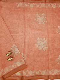 Linen Tissue with Aari Work - Orange