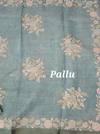 Linen Tissue with Aari Work - Blue