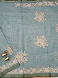 Linen Tissue with Aari Work - Blue