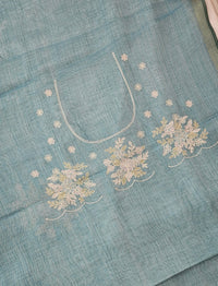 Linen Tissue with Aari Work - Blue