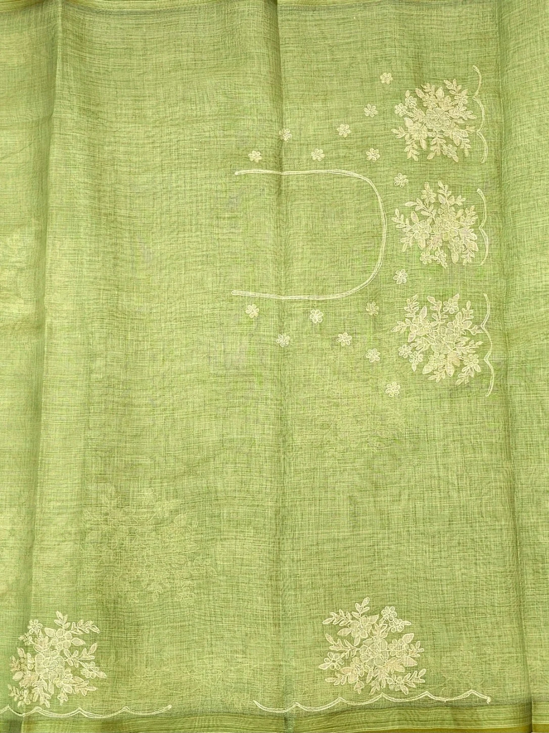 Linen Tissue with Aari Work - Green