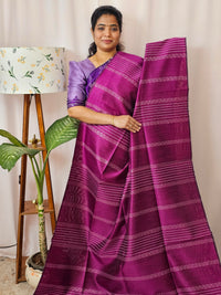 Semi Raw Silk Saree - Magenta Pink with Blue