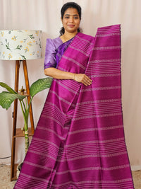 Semi Raw Silk Saree - Magenta  with Onion Pink