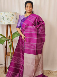Semi Raw Silk Saree - Magenta  with Onion Pink