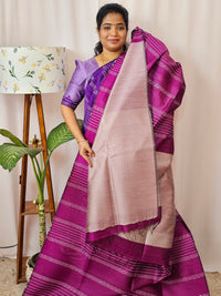 Semi Raw Silk Saree - Magenta  with Onion Pink