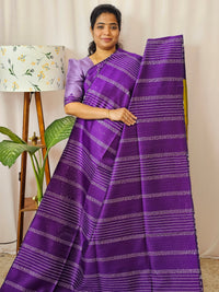 Semi Raw Silk Saree - Purple with Yellow