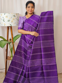 Semi Raw Silk Saree - Purple with Orange