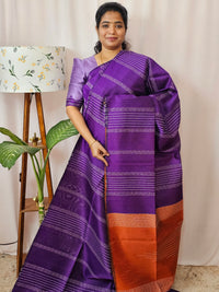 Semi Raw Silk Saree - Purple with Orange