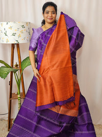 Semi Raw Silk Saree - Purple with Orange