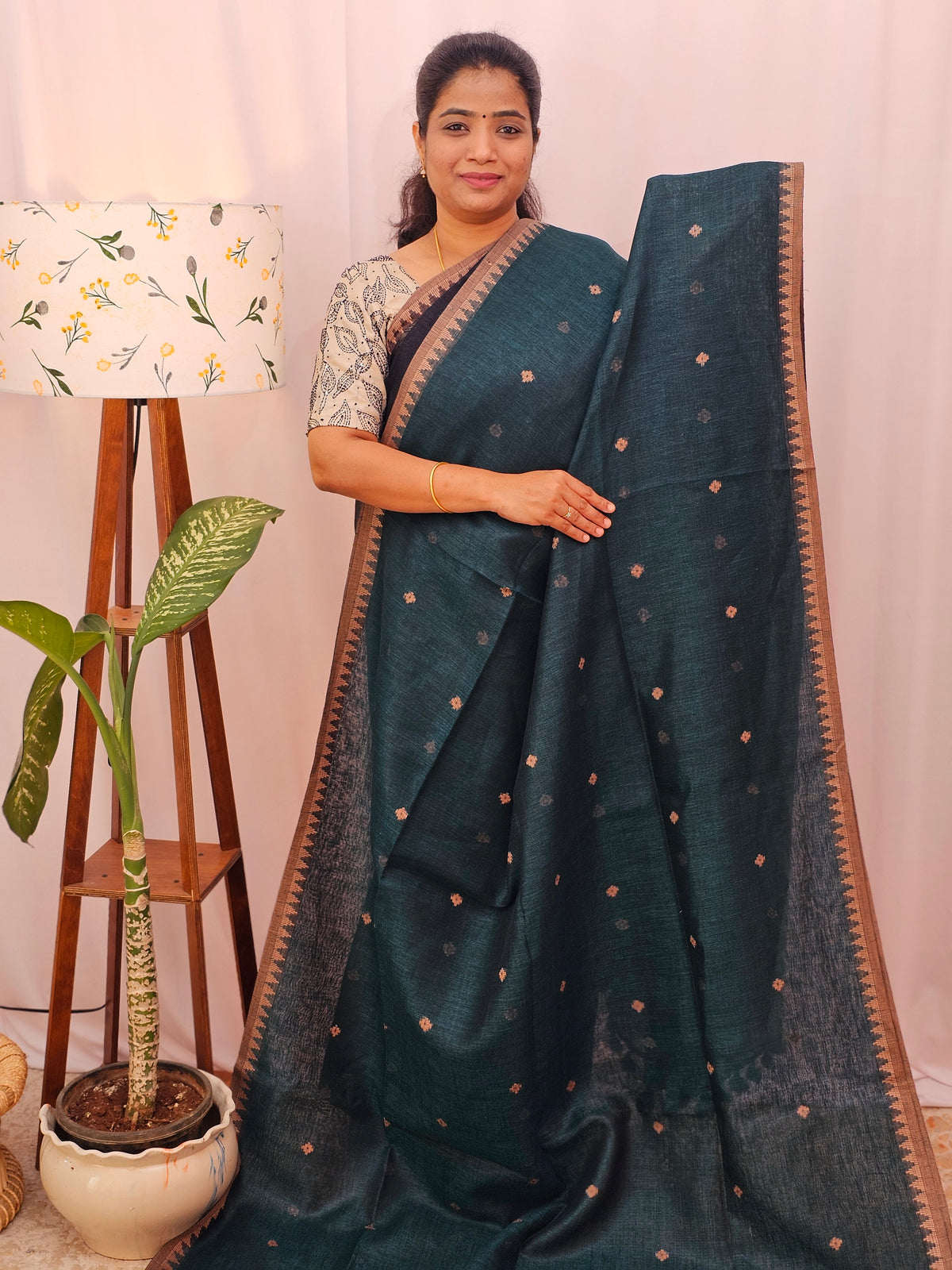 Pure Linen by Linen Sarees - Peacock Green