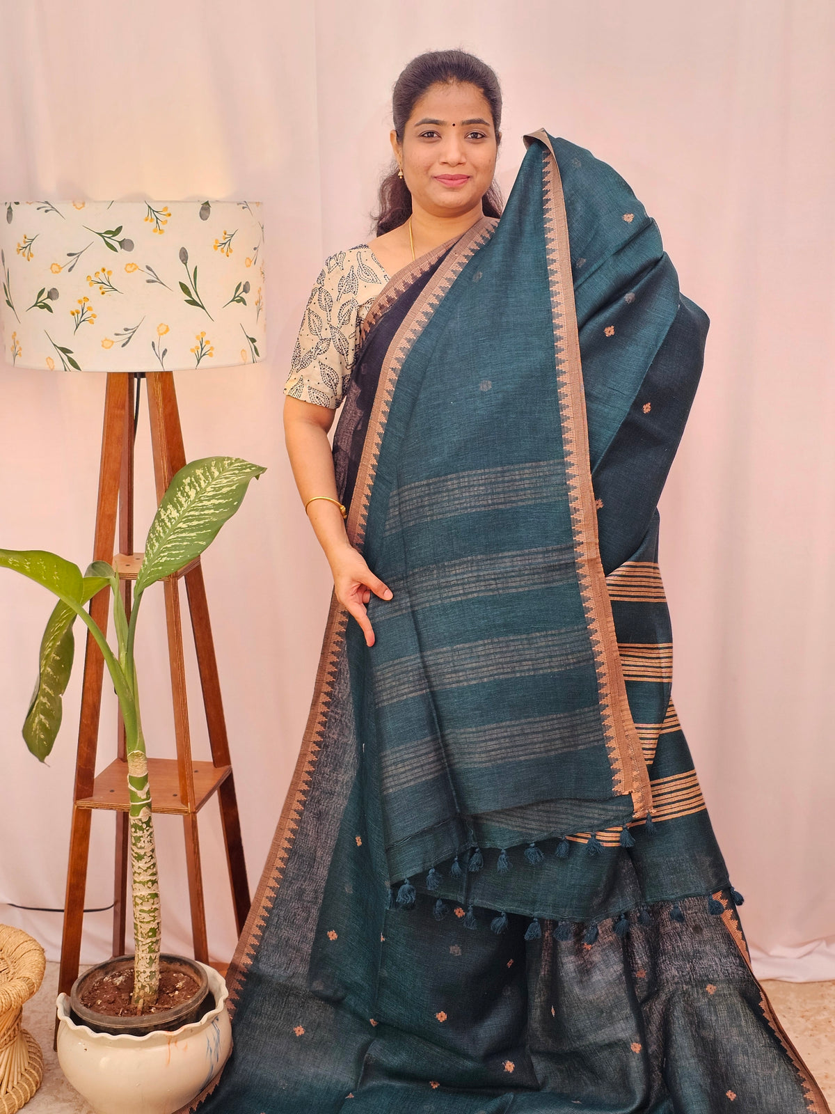 Pure Linen by Linen Sarees - Peacock Green