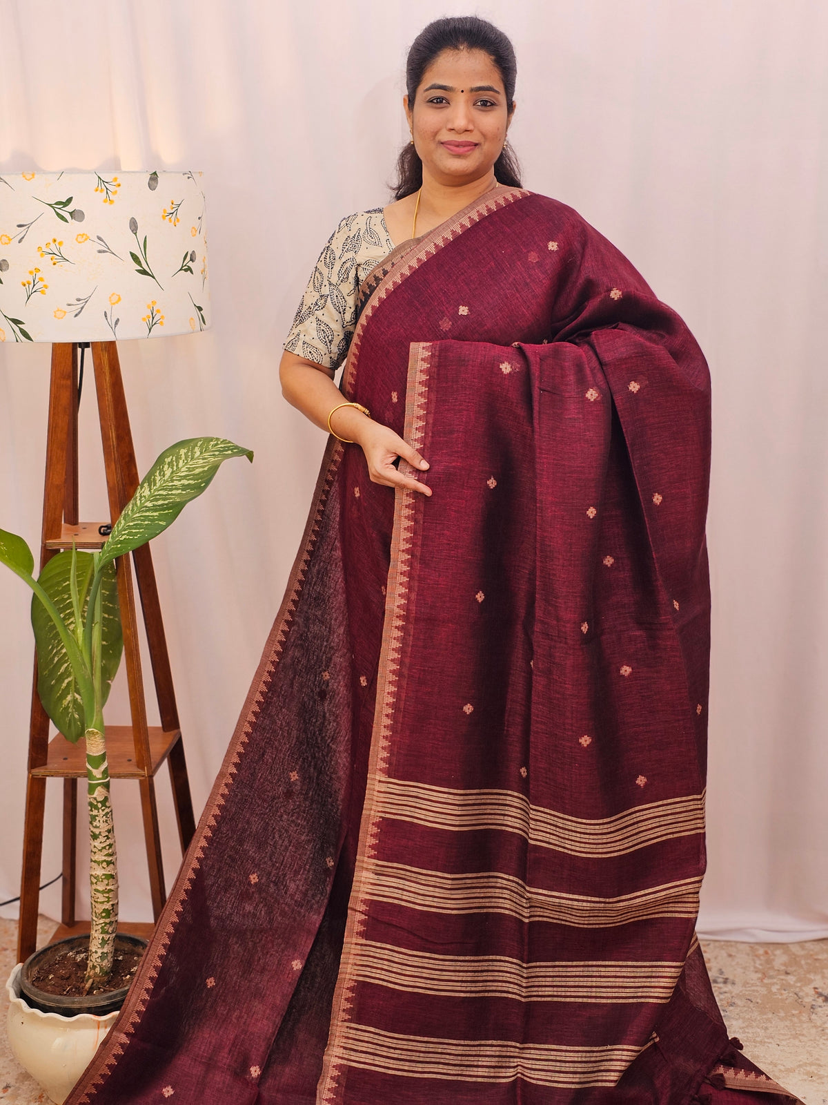 Pure Linen by Linen Sarees - Maroon
