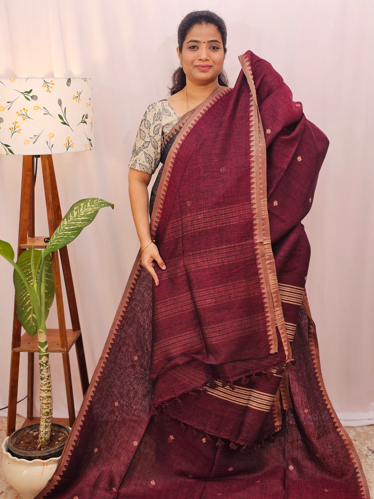 Pure Linen by Linen Sarees - Maroon
