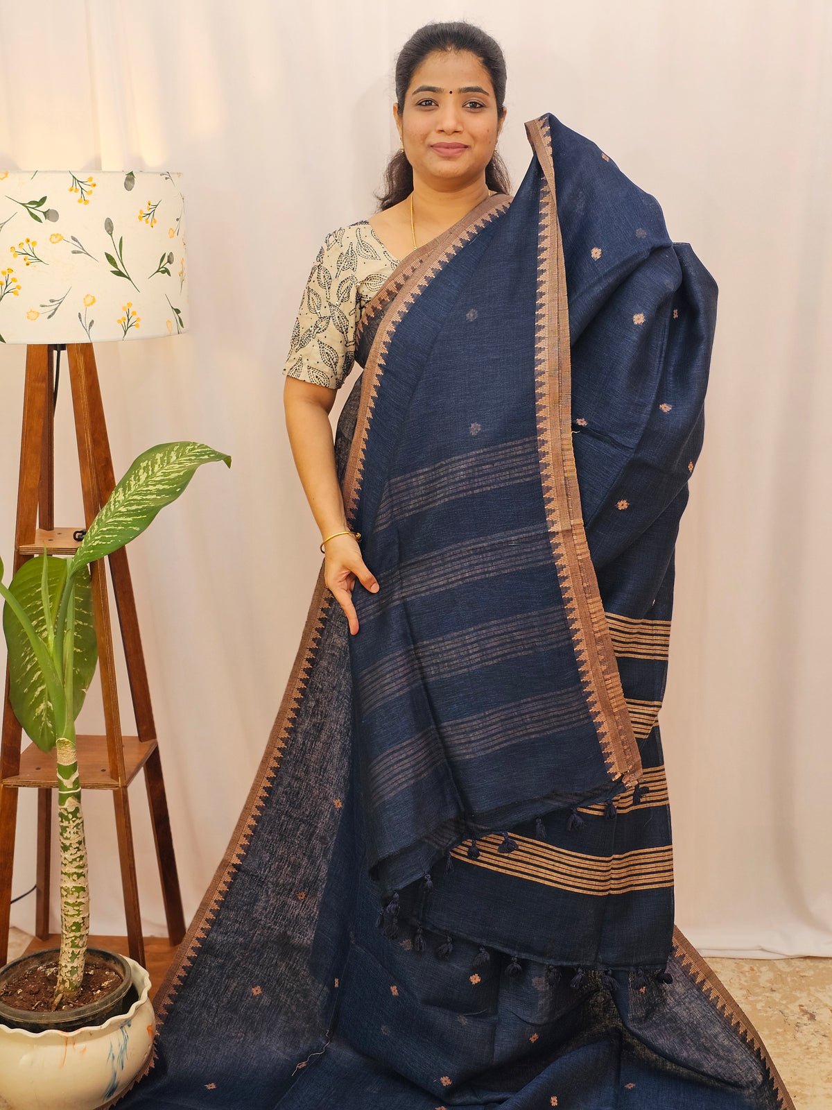 Pure Linen by Linen Sarees - Dark Blue