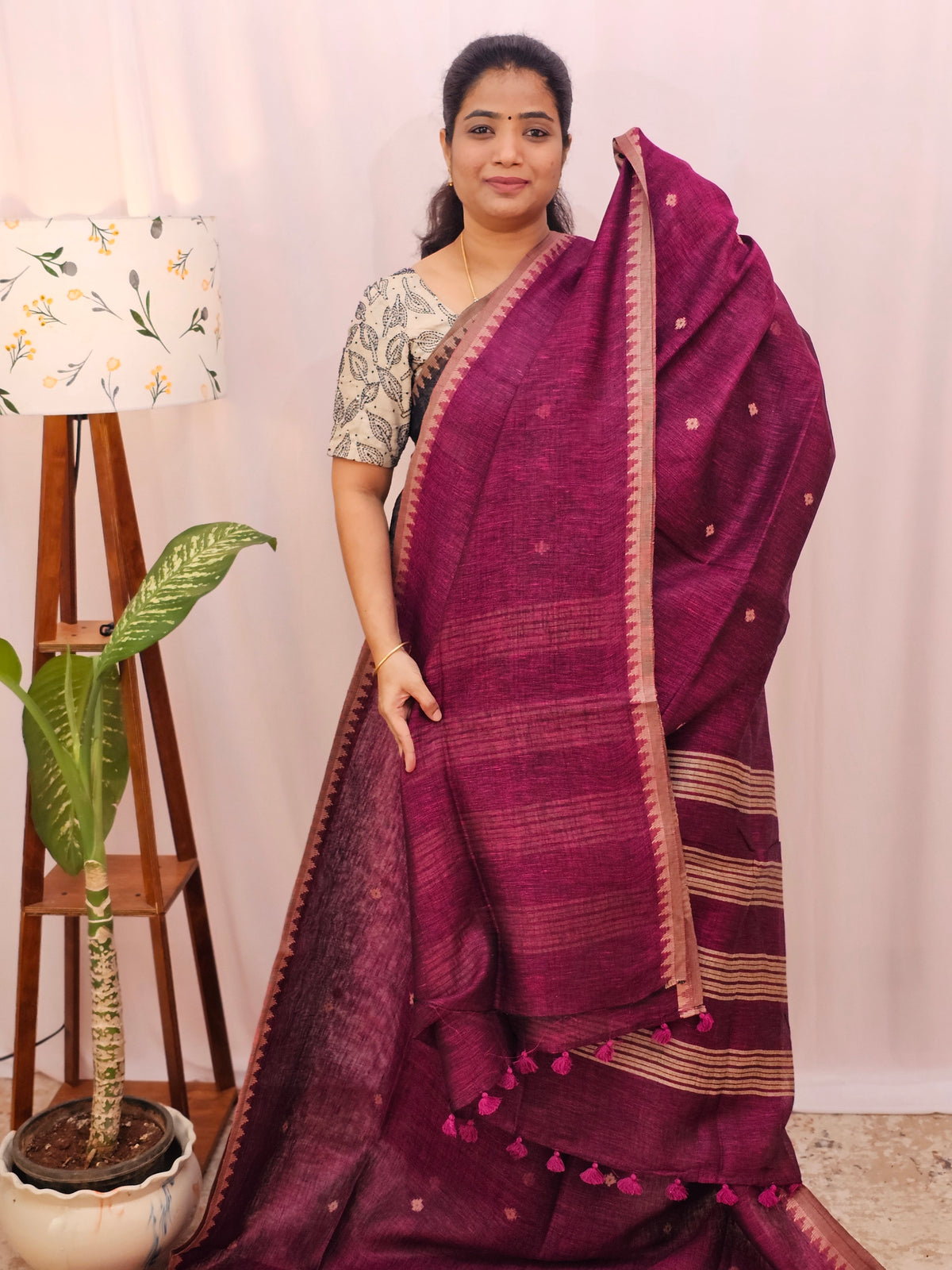 Pure Linen by Linen Sarees - Magenta Pink