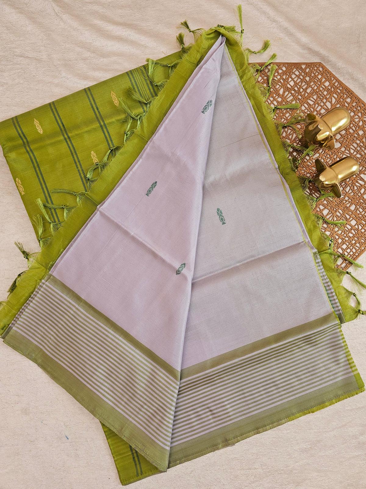 Pastel Lavender with Green Chinnalampattu Saree with Blouse