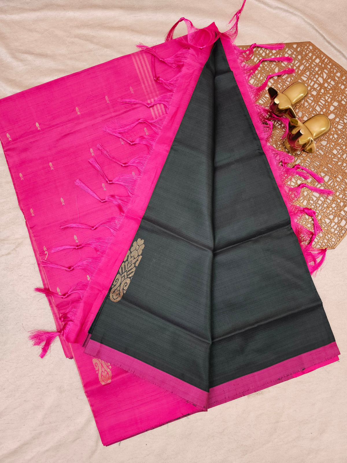 Dark Green with Pink Chinnalampattu Saree with Blouse