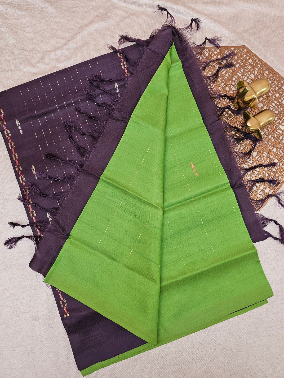 Green with Slight Purple Grey Chinnalampattu Saree with Blouse