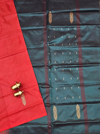 Bricky Red with Peacock Green Chinnalampattu Saree with Blouse