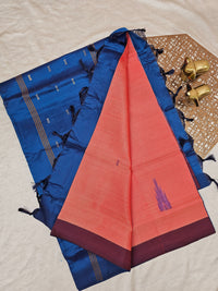 Peachish Orange with Peacock Blue Chinnalampattu Saree with Blouse