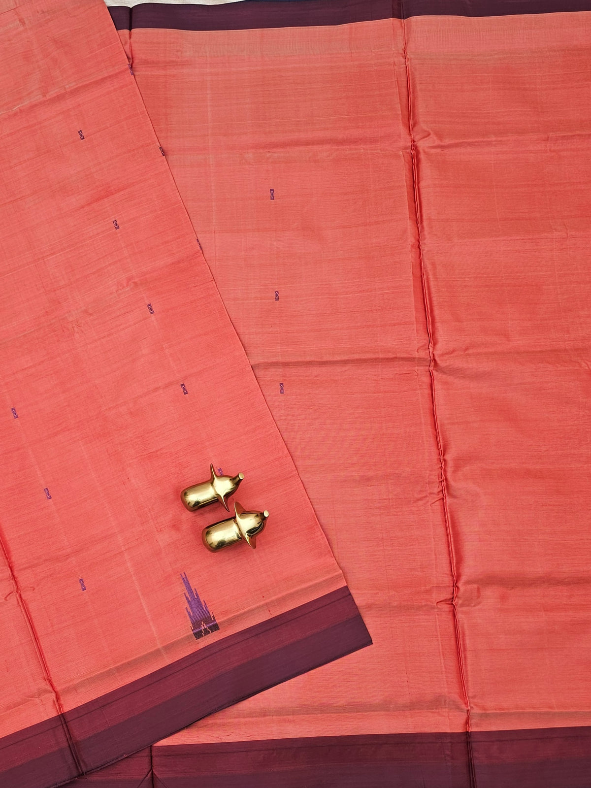 Peachish Orange with Peacock Blue Chinnalampattu Saree with Blouse