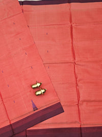Peachish Orange with Peacock Blue Chinnalampattu Saree with Blouse