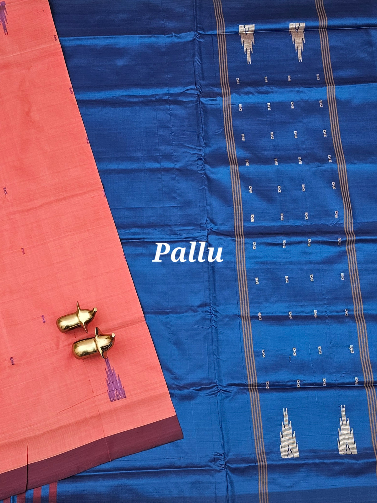 Peachish Orange with Peacock Blue Chinnalampattu Saree with Blouse