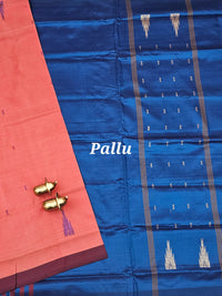 Peachish Orange with Peacock Blue Chinnalampattu Saree with Blouse