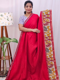 Chennuri Silk With Gap Border Kalamkari Sarees - Red