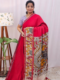 Chennuri Silk With Gap Border Kalamkari Sarees - Red