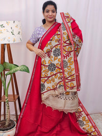 Chennuri Silk With Gap Border Kalamkari Sarees - Red