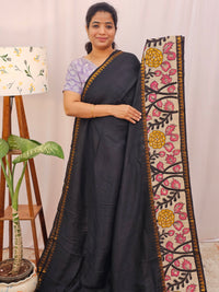Chennuri Silk With Gap Border Kalamkari Sarees - Black