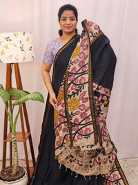 Chennuri Silk With Gap Border Kalamkari Sarees - Black