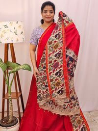 Chennuri Silk With Gap Border Kalamkari Sarees - Red