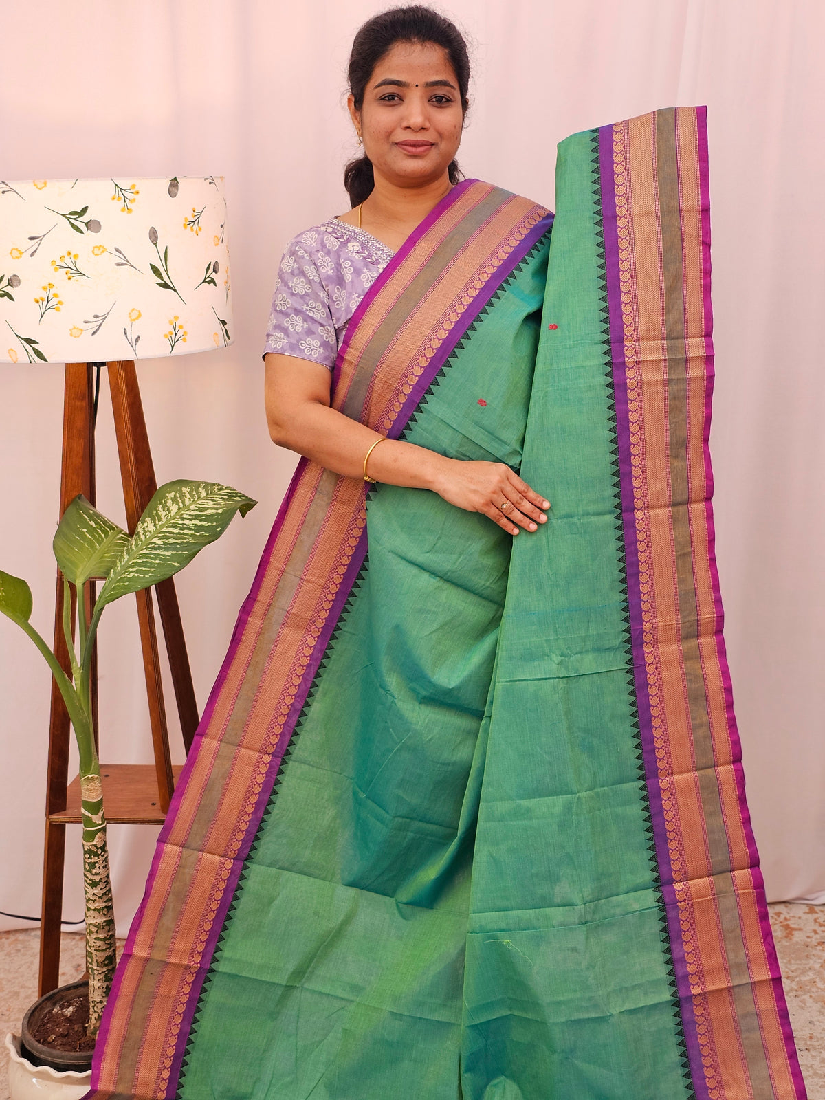 Kanchi Cotton Saree - Green Purple