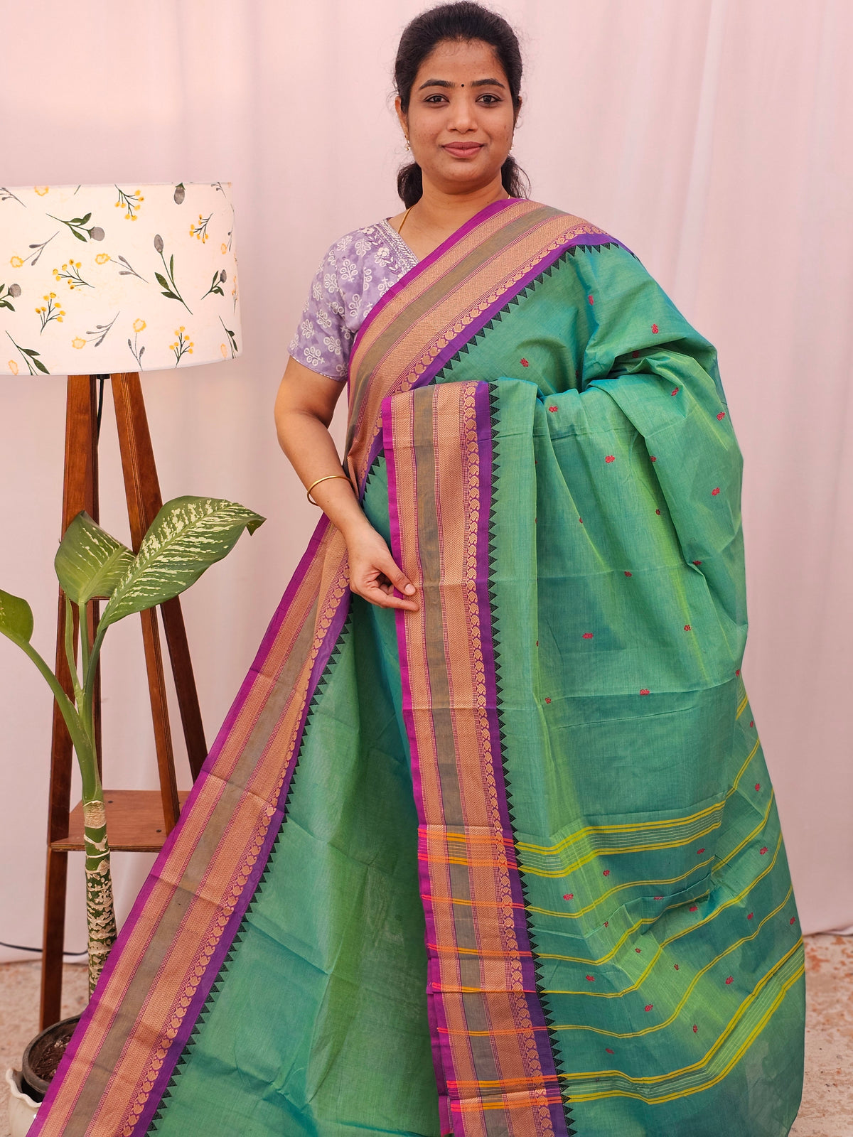 Kanchi Cotton Saree - Green Purple