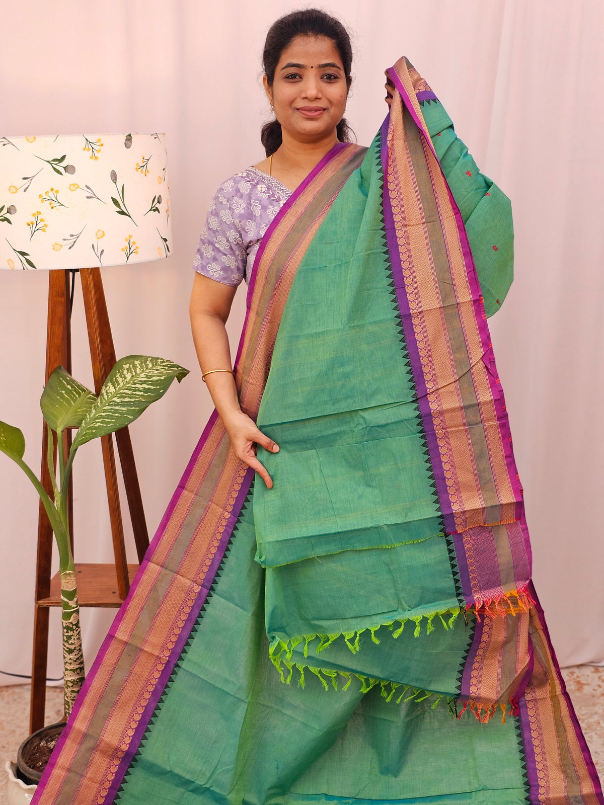 Kanchi Cotton Saree - Green Purple