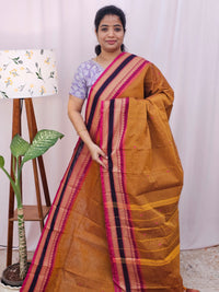 Kanchi Cotton Saree - Brown with Magenta pink