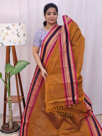 Kanchi Cotton Saree - Brown with Magenta pink