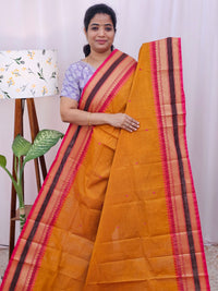 Kanchi Cotton Saree - Orange with Pink