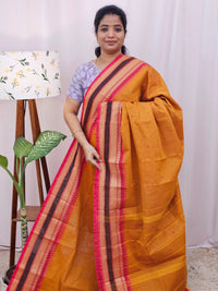 Kanchi Cotton Saree - Orange with Pink