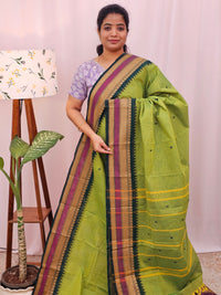 Kanchi Cotton Saree - Green with Peacock Green