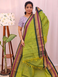 Kanchi Cotton Saree - Green with Peacock Green