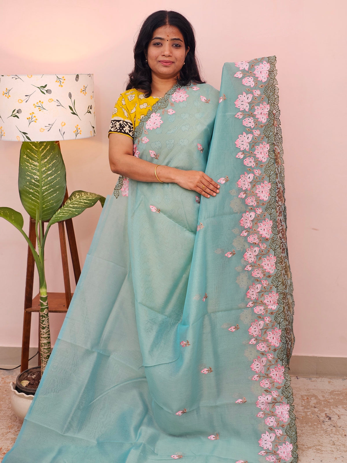 Organza Tissue Saree - Sea Green