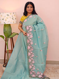 Organza Tissue Saree - Sea Green