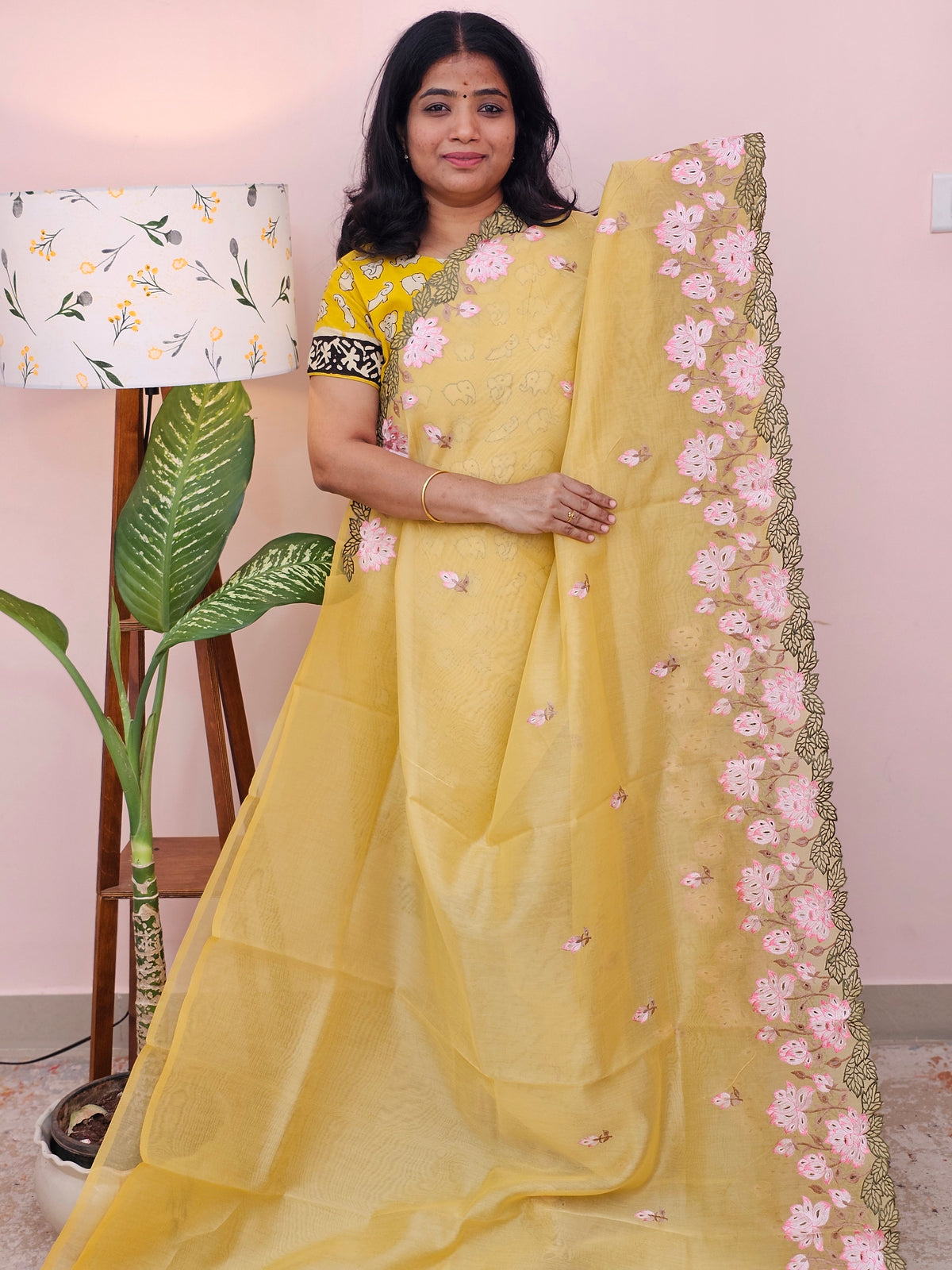 Organza Tissue Saree - Yellow
