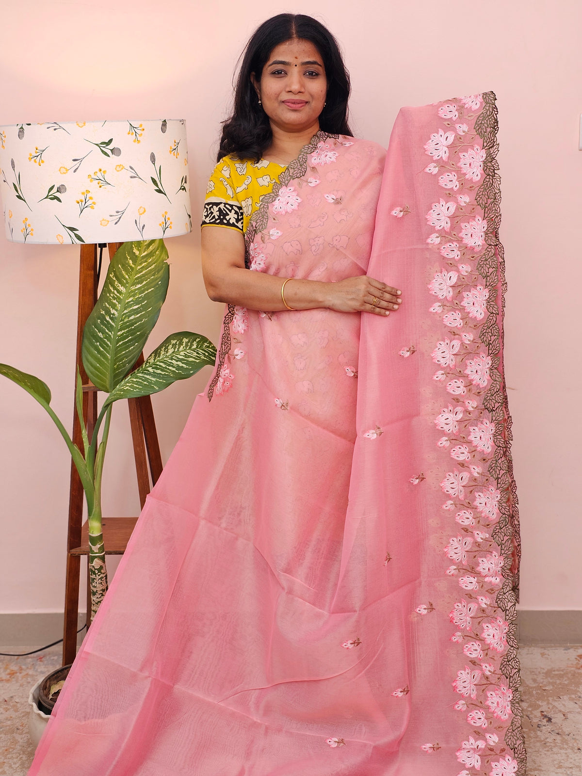 Organza Tissue Saree - Pink