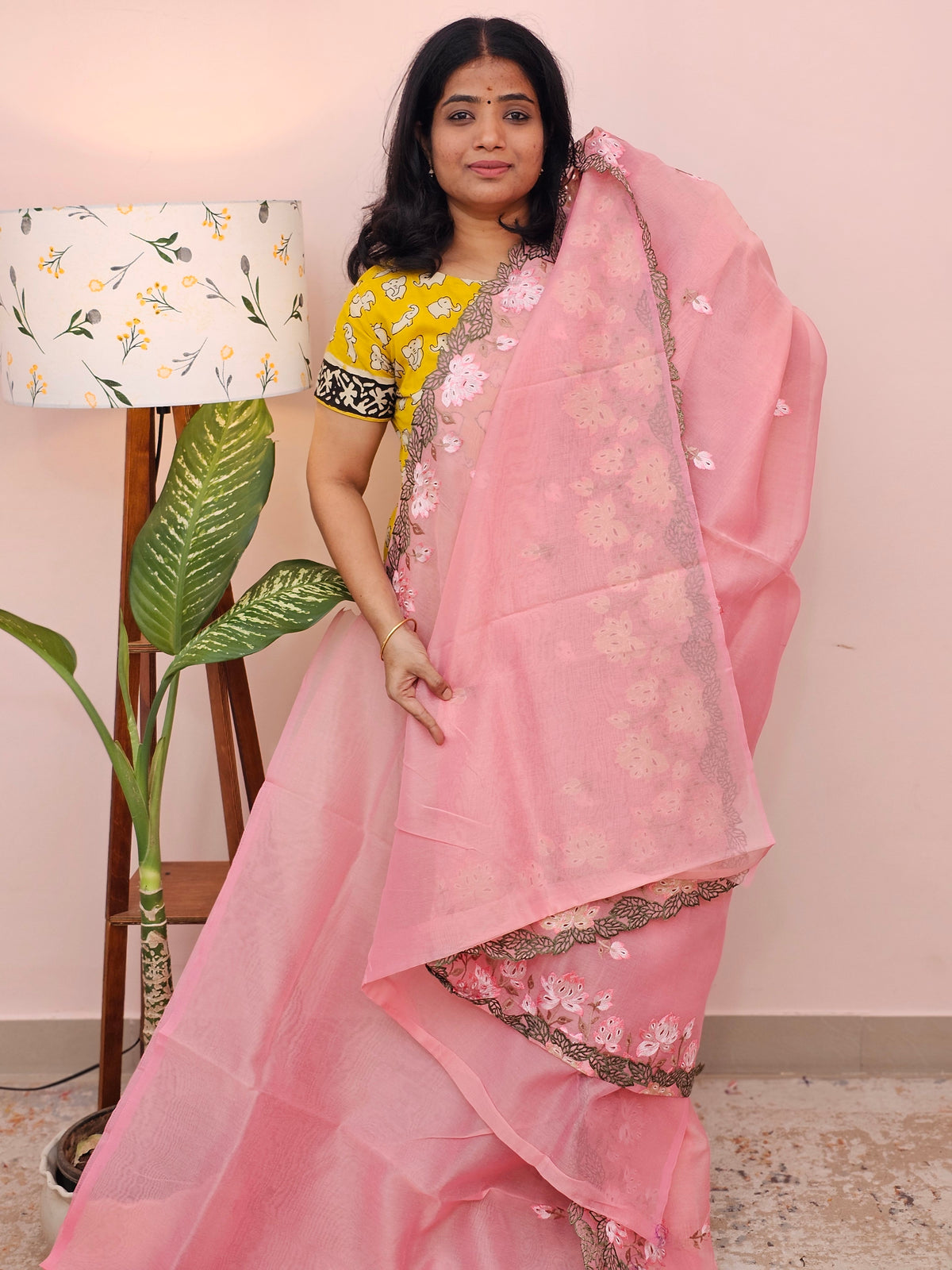 Organza Tissue Saree - Pink